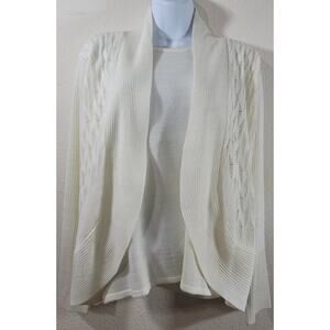 Sara Morgan Cream Ribbed Open Weave Layered Cardigan Two-in-One Sweater Medium